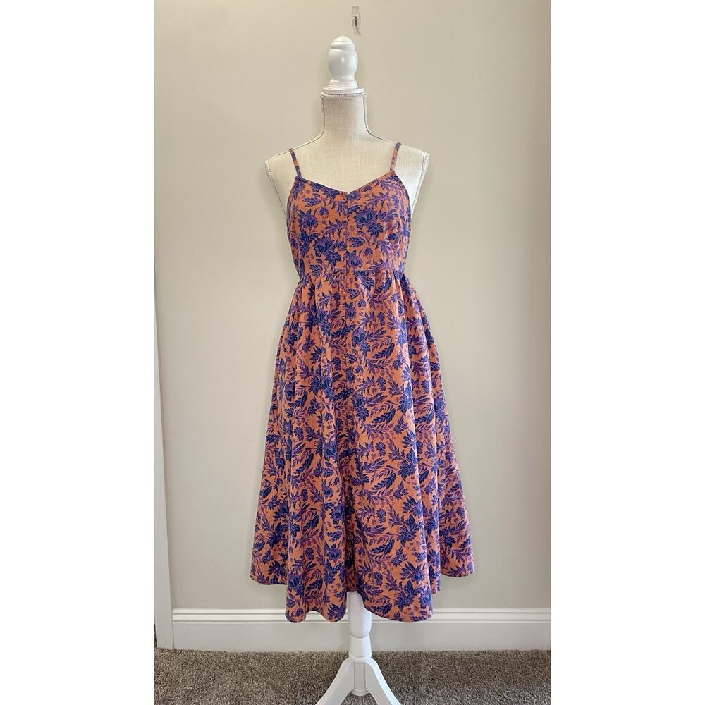 Universal Thread Orchid Floral Button Down Dress Tie Back Midi Sienna Blue XL - Picture 3 of 14